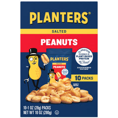 Planters Salted Peanuts 1oz packaging showing convenient single-serve packs for on-the-go snacking.