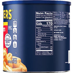 Planters Salted Peanuts canister front highlights classic roasted flavor