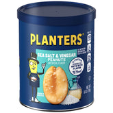 Planters sea salt & vinegar peanuts canister with savory crunch for quick, satisfying snacking.