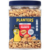 Planters unsalted dry roasted peanuts 35oz pack front, ideal for on-the-go snacking