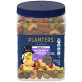 Planters Unsalted Premium Nuts jar with mixed nuts, ideal for on-the-go protein boosts.