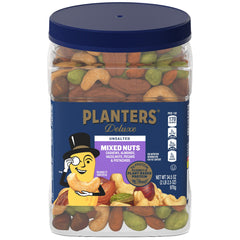 Planters Unsalted Premium Nuts jar with mixed nuts, ideal for on-the-go protein boosts.
