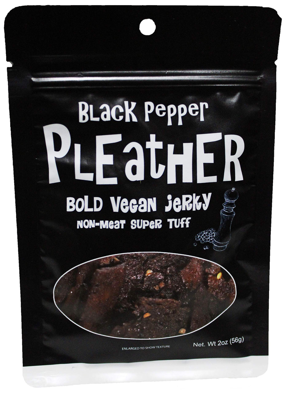 Pleather Black Pepper Jerky close-up highlighting bold seasoning for savory snacking.