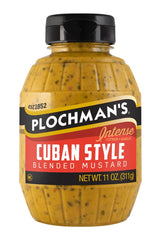 Plochman's Cuban Mustard 11oz label — bold, premium blend.