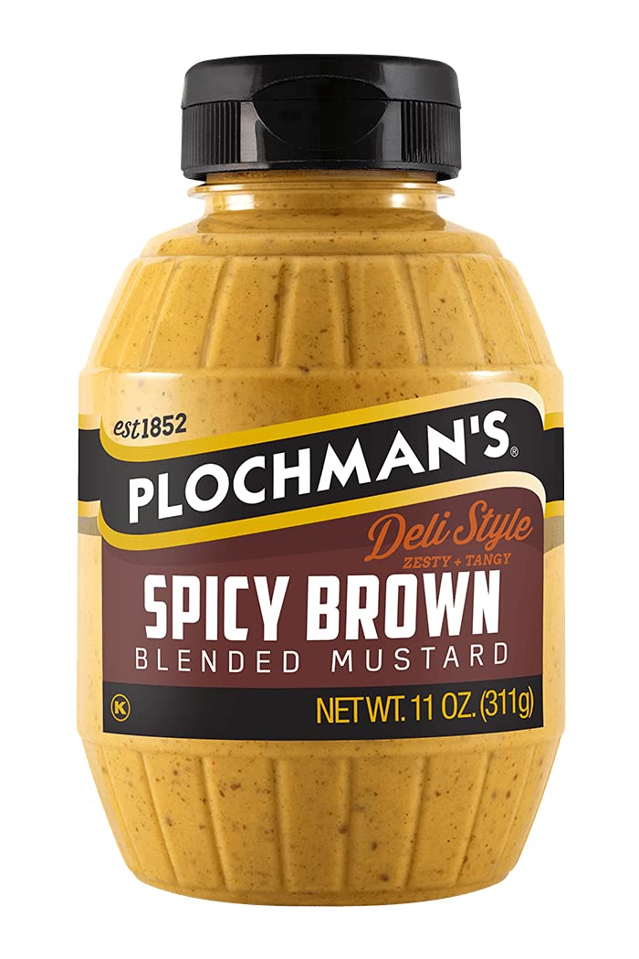 Plochman's Spicy Brown Mustard 11 oz jar with bold heat and rich color