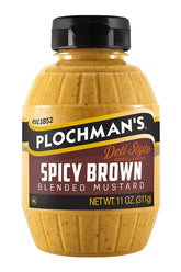 Plochman's Spicy Brown Mustard 11 oz jar with bold heat and rich color