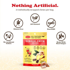 Pocas chews unwrapped showing real ginger and glossy texture.