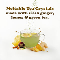 Close-up of Pocas Green Tea extract crystals with honey and ginger notes