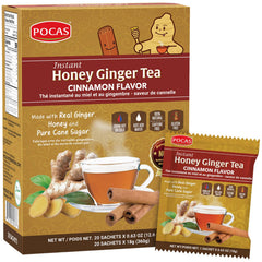 Pocas Honey Ginger tea crystals dissolving in hot water for a cozy, caffeine-free cup.
