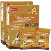 Pocas Honey Ginger Tea Powder box front, two-pack convenience for quick moments.