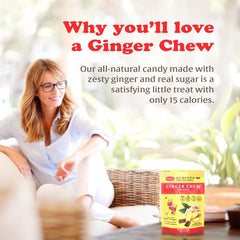 Pocas Original Ginger Chews close-up highlighting spicy real-ginger flavor.