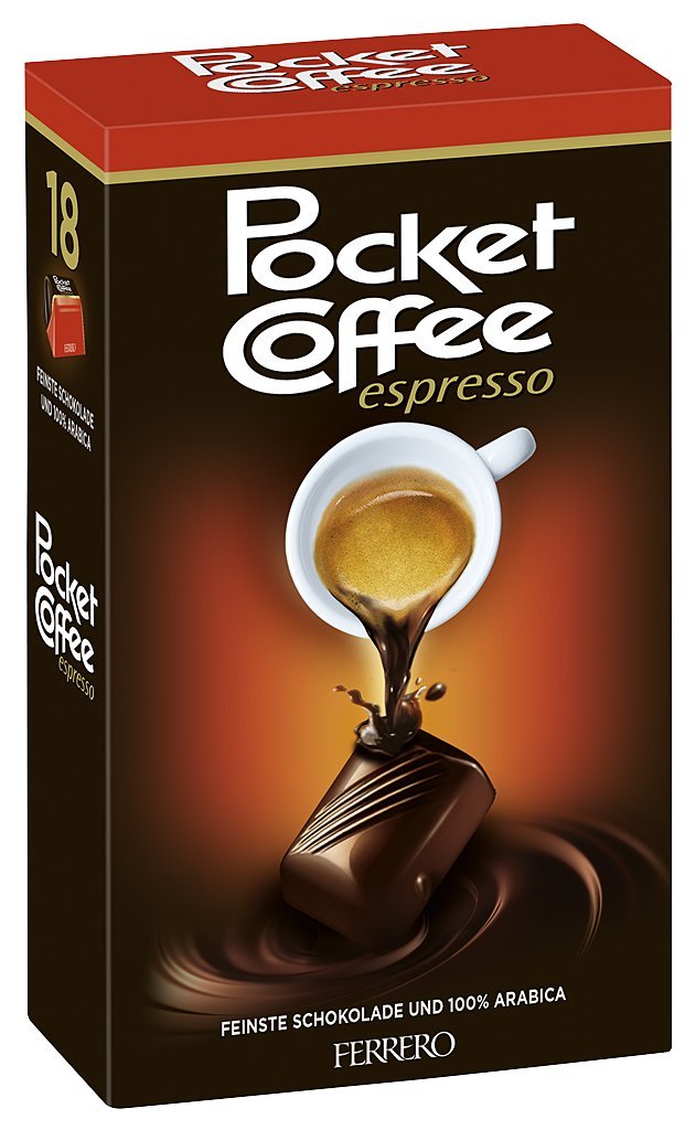 Pocket Coffee with espresso-filled chocolate praline, a convenient energy-boosting treat.