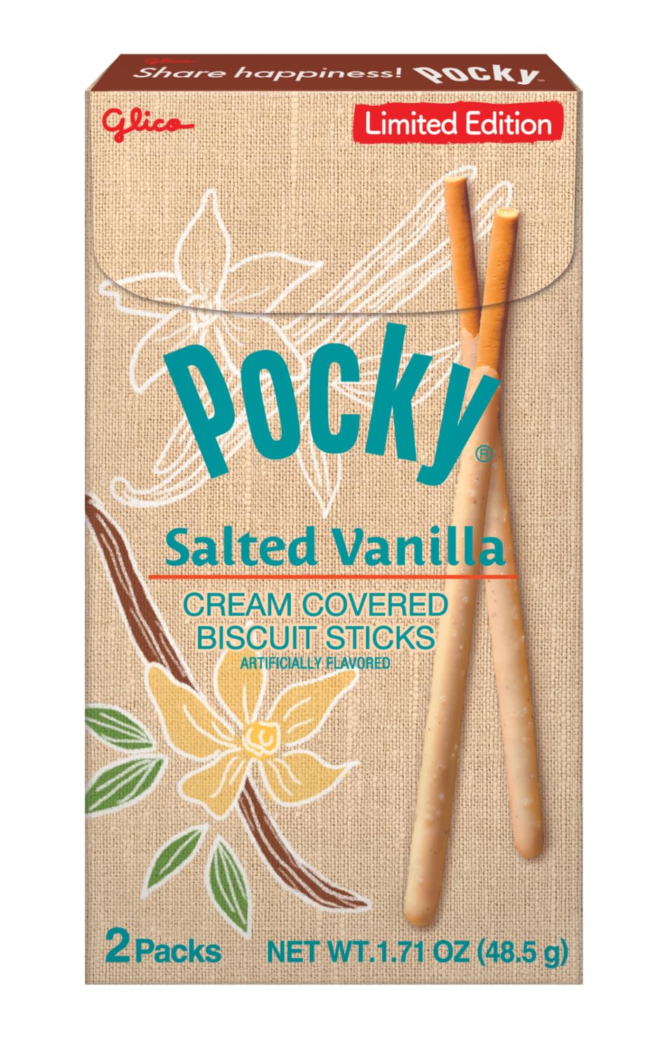 Pocky Salted Vanilla Biscuit Sticks pack for convenient snacking and sharing.