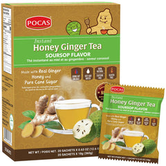 Pocas Honey Ginger Tea crystals in a packet front for quick, hot or cold brew.