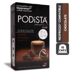Podista hot chocolate original-line capsules for Nespresso machines deliver a smooth, creamy cocoa experience.