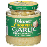 Polaner Premium White Chopped Garlic jar on shelf ready to quick-flavor dishes.