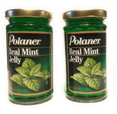 This Polaner Real Mint Jelly 10oz 2-pack label closeup highlights premium branding.