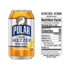 Polar Seltzer Orange Vanilla bubbles close-up highlights bright flavor and refreshment.
