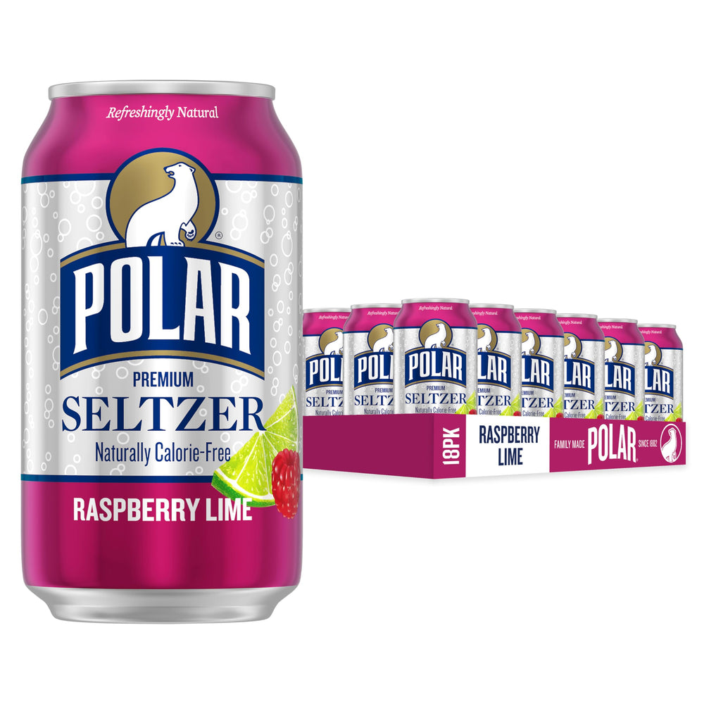 Polar Seltzer Raspberry Lime can closeup with crisp bubbles for refreshing hydration