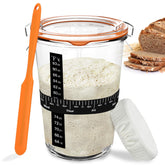 POLYHNIA sourdough starter jar with wide mouth for easy feeding and stirring.