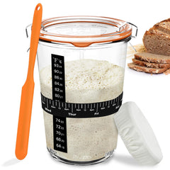 POLYHNIA sourdough starter jar with wide mouth for easy feeding and stirring.
