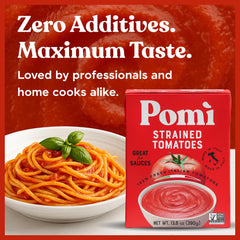 Pomi Strained Tomatoes sauce-simmering captures a rich aroma in a simmering pan.