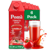 Pomi Tomato Juice bottle displays authentic Italian flavor for soups and meals.