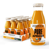 Pomona Organic Apricot Juice bottle showcases 100% apricot, no sugar added.