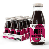 Pomona Organic Beet Juice bottle on shelf, convenient 8.4 oz glass for everyday refreshment.