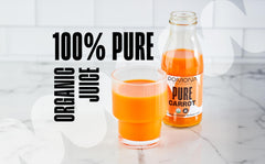 Pomona Organic Carrot Juice label detail emphasizes organic, preservative-free ingredients.