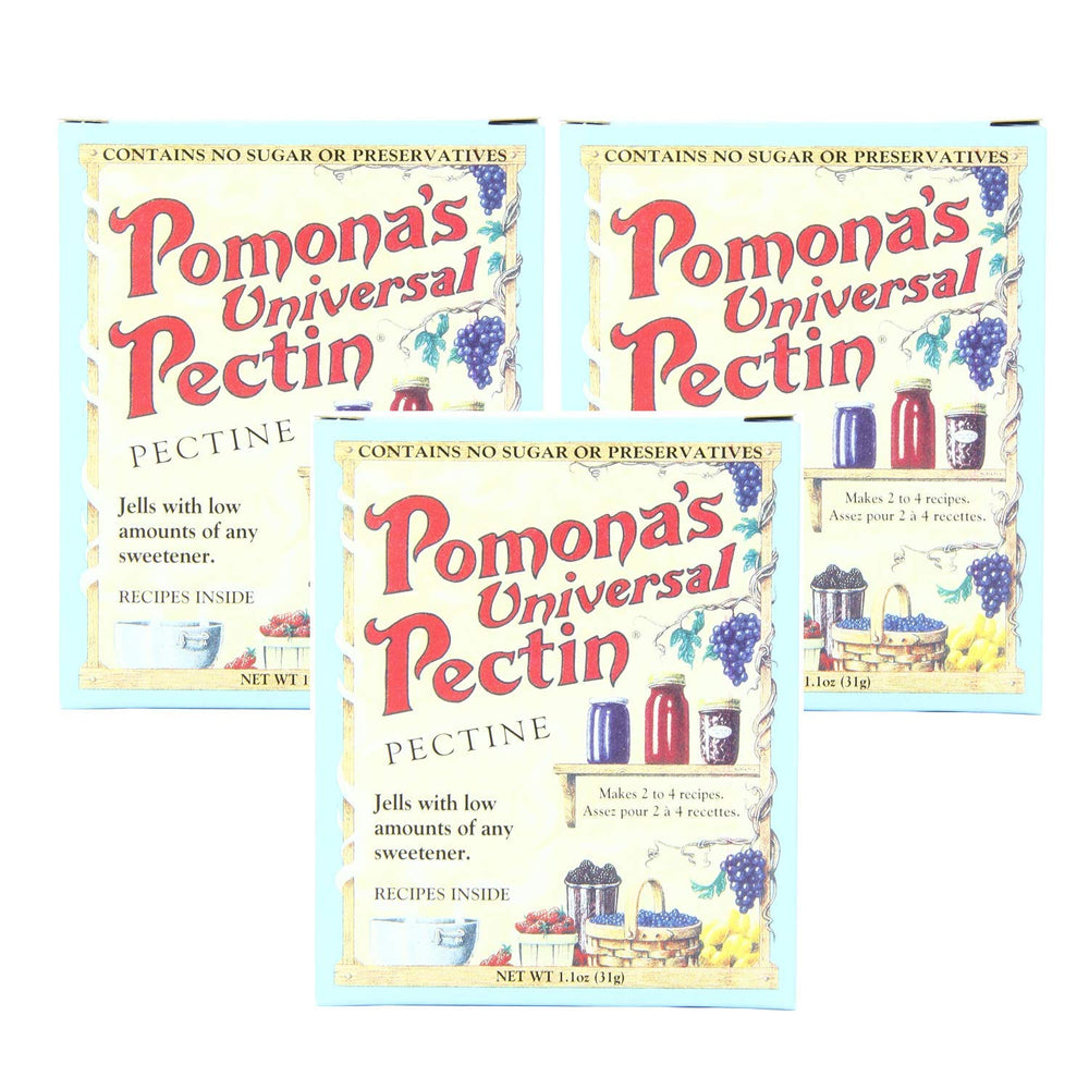 Pomona's Universal Pectin three-box set shown for homemade jams and jellies.
