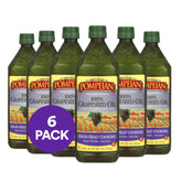 Pompeian grapeseed oil bottle pour demonstrates high-heat cooking versatility