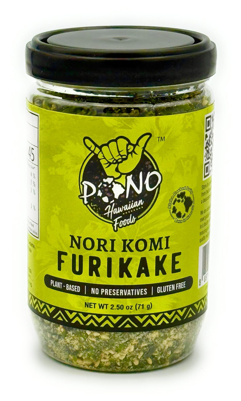 Pono Hawaiian Nori Komi Furikake bottle ready to season meals.