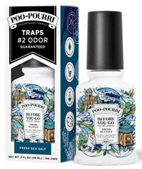 Poo-Pourri Fresh Sea Salt bottle demonstrates portable odor defense for any bathroom.