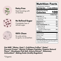 Pop & Bottle vanilla oat latte ingredients, organic and clean label.