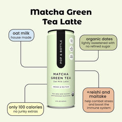 Pop & Bottle green-tea-latte cold-serve image highlights a refreshing, clean ingredient profile.
