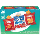Pop-Tarts Cheez-It variety box front view, grab-and-go snacks.