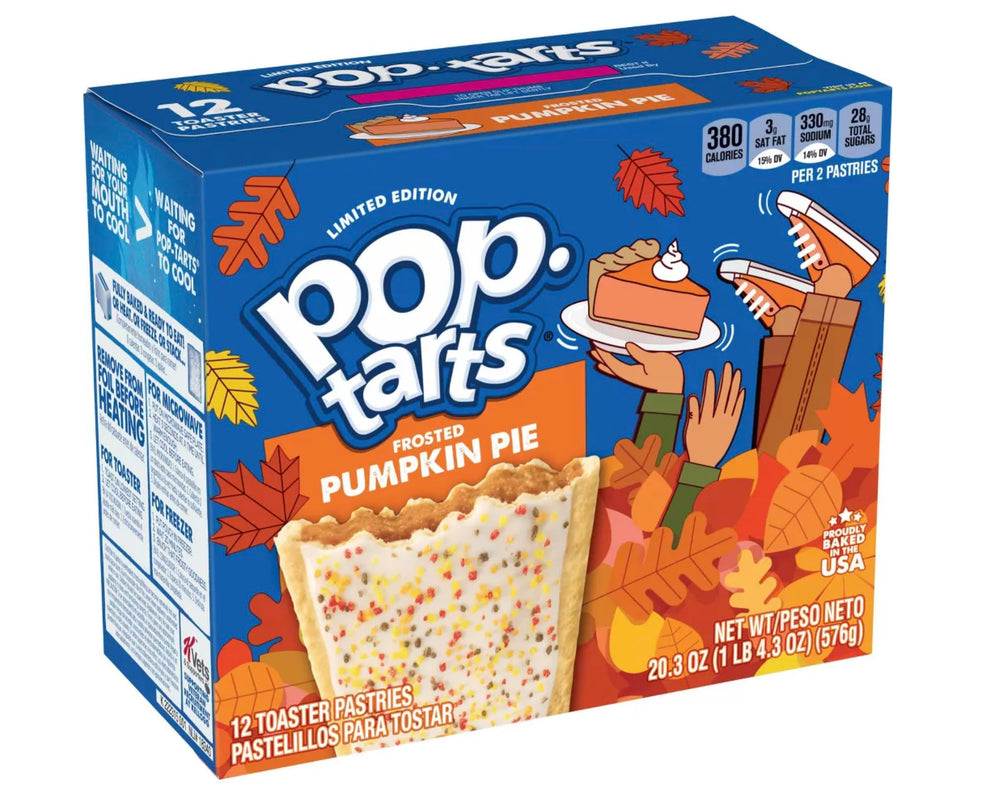 Pop-Tarts Frosted Pumpkin Pie packaging, convenient on-the-go snack for busy mornings.