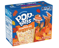 Pop-Tarts Frosted Pumpkin Pie packaging, convenient on-the-go snack for busy mornings.