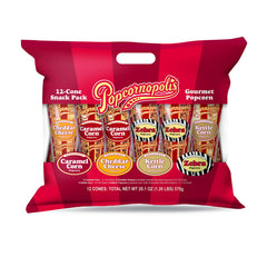 Popcornopolis Zebra cone 12pk, ideal for parties with bold striped flavor.