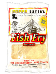 Poppa Earle's Fish Fry bag front shows Cajun seasoning and gluten-free labeling for seafood lovers.