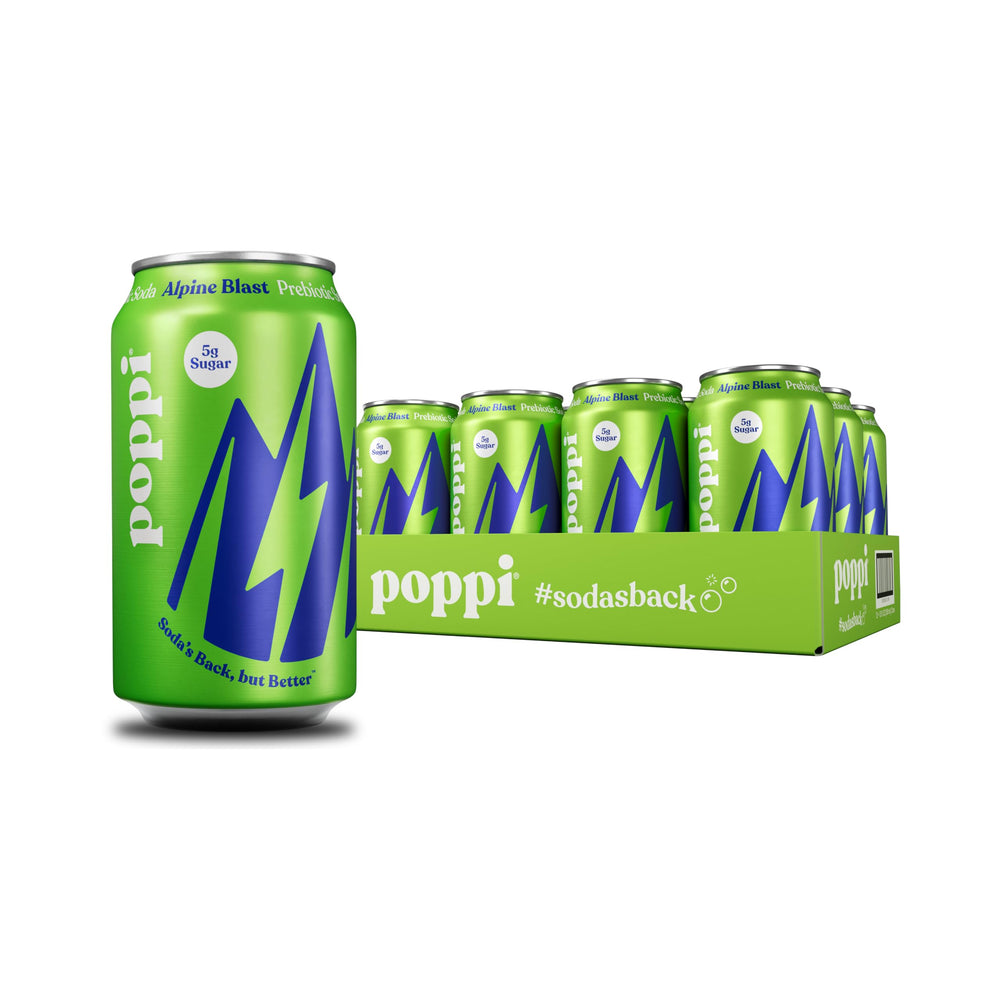 Poppi Alpine Blast bottle ready for a refreshing prebiotic sip