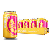 poppi front can showing lemonade label and low sugar benefits