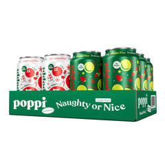 poppi front pack of 12 cans showing ginger and cranberry fizz offers refreshing flavor