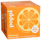 Poppi Orange prebiotic soda can close-up showing crisp flavor and natural prebiotics.