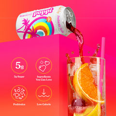 poppi poured into glass sparkling with bubbles benefit: refreshing fizzy pour