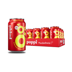 Poppi Cherry Limeade bottle displaying prebiotic ingredients for daily refreshment