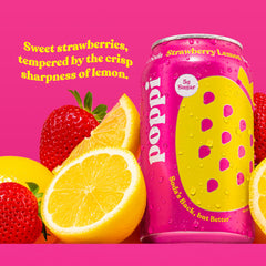 poppi can close-up highlighting label and bubbles for visual appeal