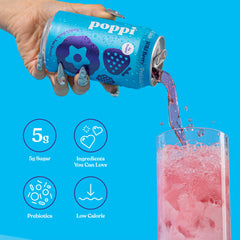 poppi wild berry label closeup showing ingredients and apple cider vinegar callout for ingredient clarity
