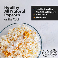 Poppin Cobs farm-fresh microwave popcorn on the cob for quick family snacking.